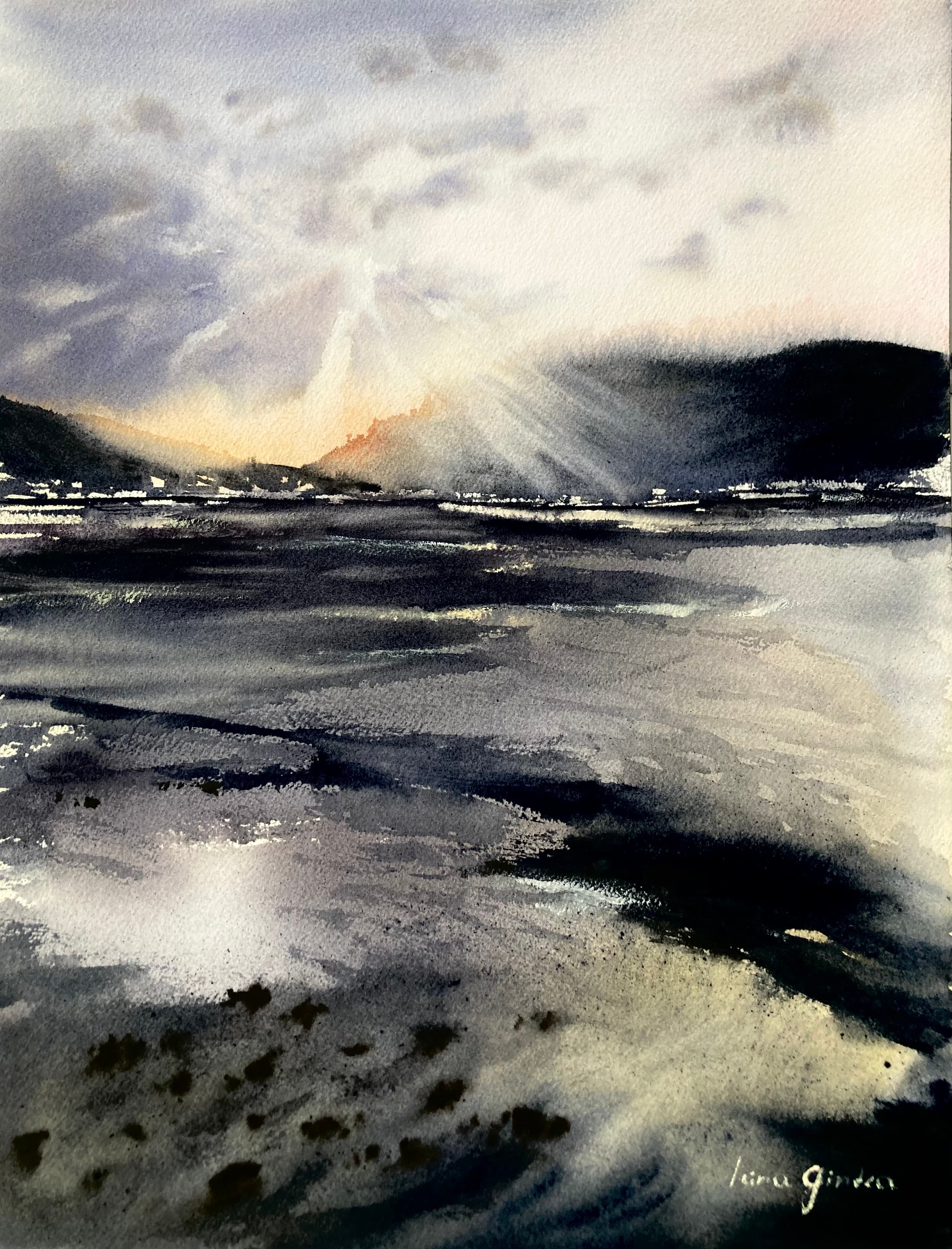 The Tide at Hendaye — Watercolor, 100% Cotton, Irina Gîndea