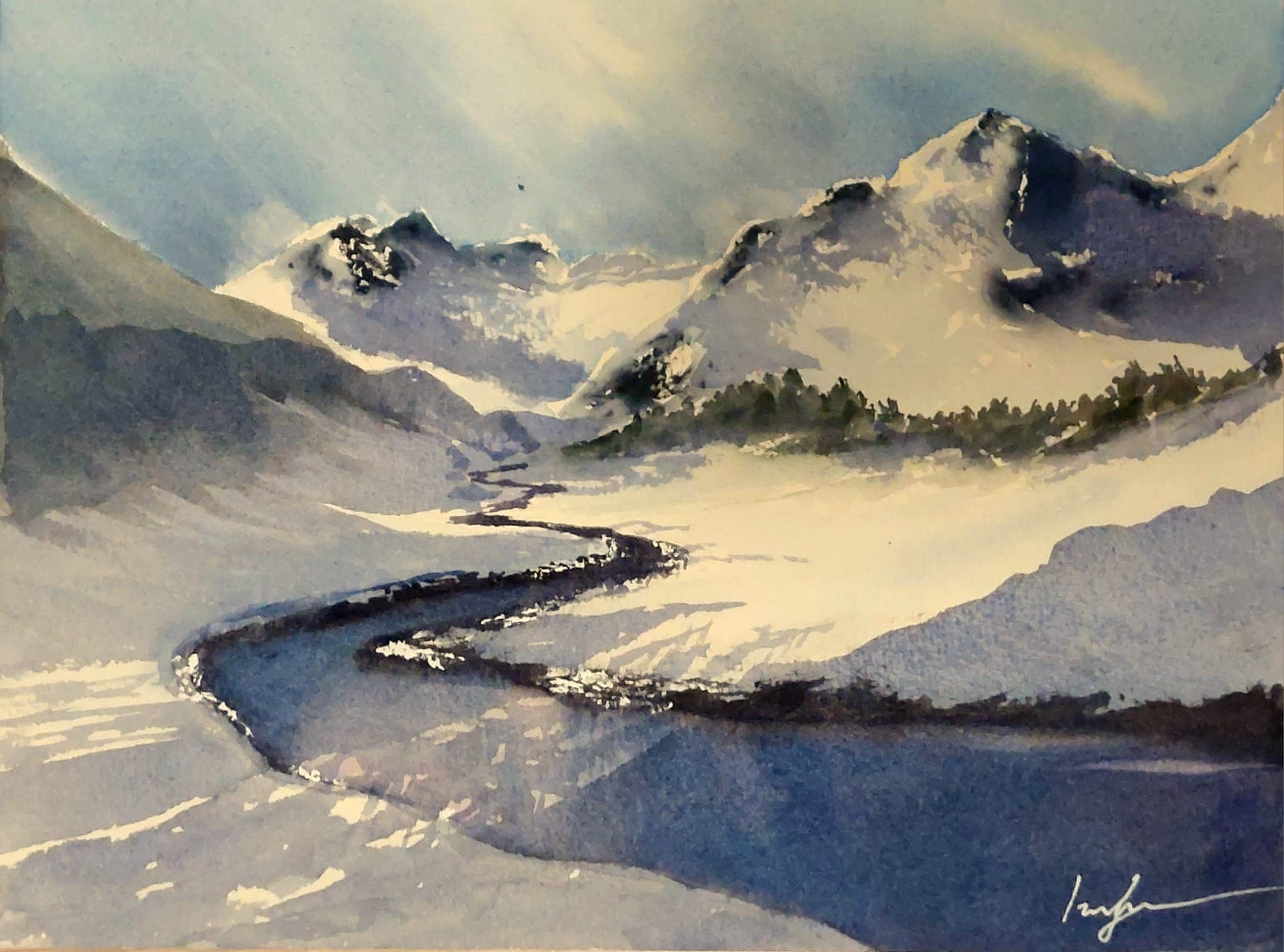 The Snowy Valley — Watercolor, 100% Cotton, Irina Gîndea