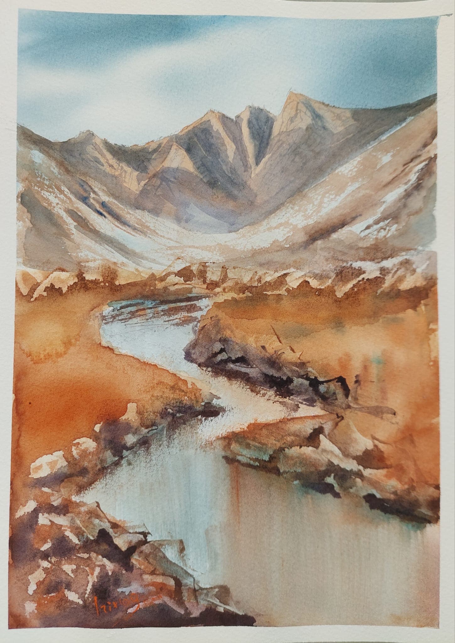 Vignemale en otoño — Watercolor, 100% Cotton, Irina Gîndea