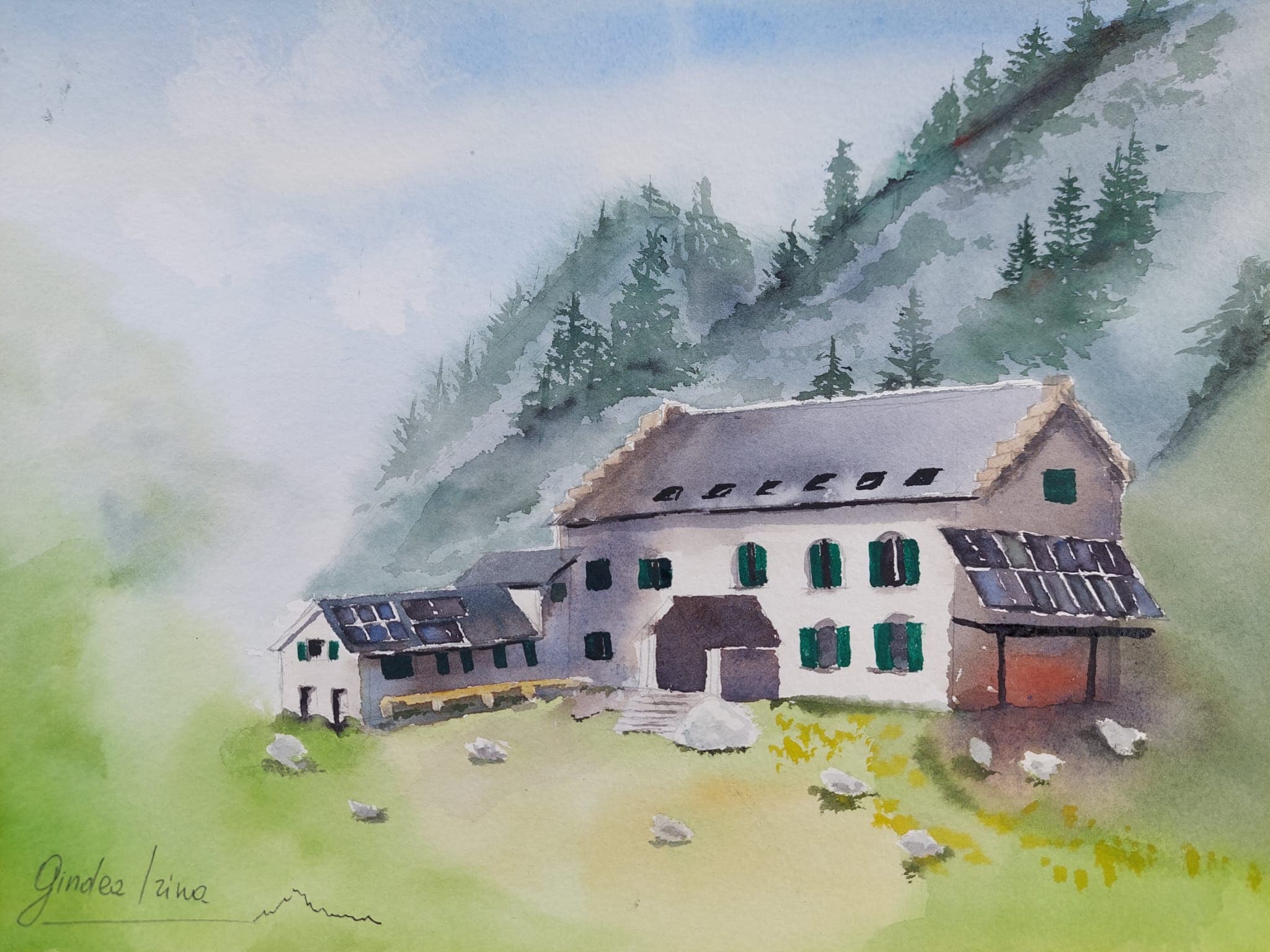 La Renclusa — Watercolor, 100% Cotton, Irina Gîndea
